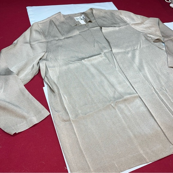 Sheri Martin METALLIC beige Blazer women’s 3XL  open Front Flowy Cardigan Jacket - Picture 10 of 13